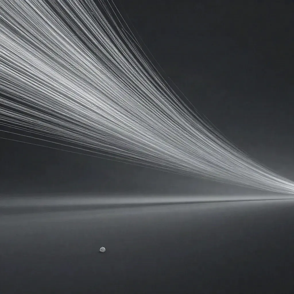 Silver filaments converging in graphite haze with a soft off-centre bloom